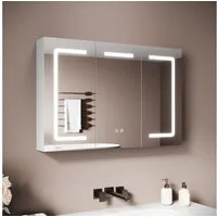SONNI Spiegelschrank Badezimmerspiegelschrank, Spiegelschrank Badezimmer mit LED-Spiegel mit Beleuchtung, Anti-Beschlag, Licht in 3 Farbtemperaturen 90X60X13cm