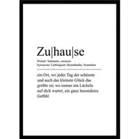 artissimo Bild mit Rahmen Gerahmtes Poster 50x70 cm / Typografie Bild mit Rahmen / Skandi Deko, Sprüche und Texte: Definition Wort Zuhause in Schwarz-Weiß