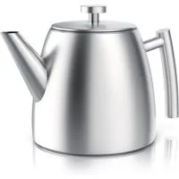 Arendo Teekanne Edelstahl, Siebeinsatz, 1000 ml, mit Griff aus Metall, Isolierkanne, 1 l, (Set, 2-St), Doppelwandige Thermo Isolierung, Kanne mit Teesieb für losen Tee