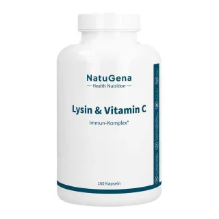 NatuGena Lysin & Vitamin C | 180 Kapseln | mit Magnesium, Zink und Selen | hochdosiertes, gepuffertes Vitamin C | vegan