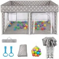 SEHAUSEU Laufgitter Laufstall baby zusammenfaltbar Krabbelgitter mit Spielmatte, mit Ozeanbällen, Tragetasche, Stehender Zugring