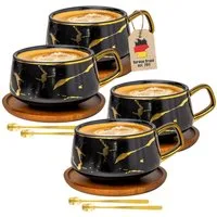 Intirilife Tasse, 4-tlg., Keramik, 4x Kaffeetasse Teetasse Keramik 200ml Tassen Set Untersetzer Becher