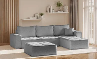 Ecksofa Modulsofa 4-teilig SANDE Stoff Raven Grau Ottomane Rechts