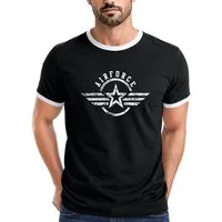 Neverless Print-Shirt Herren T-Shirt Retro Kontrastbund - Design Airforce Wings - mit Print