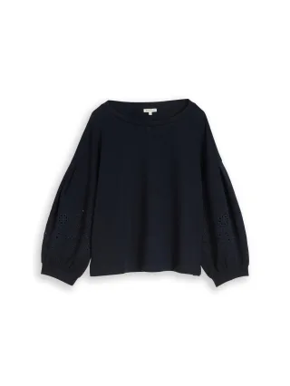 Tom Tailor - Boxy Sweatshirt mit Lochstickerei sky captain blue - Gr. - XXL