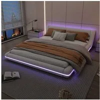 BlingBin Polsterbett Bodenbett (1-tlg., mit LED-Umgebungsbeleuchtung, APP-Steuerung), 160x200 cm Bodenbett in Weiß aus PU und MDF