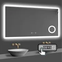 duschspa Badspiegel 80-160cm 3 Lichtfarbe, Uhr, Beschlagfrei, 3-Fach Schminkspiegel, dimmbar