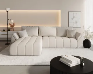 Ecksofa Schlafsofa MISATO Stoff Wind Beige Ottomane Links