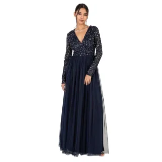 Maya Deluxe - Kittel für Damen, V-Ausschnitt, Langärmlig (Marine)