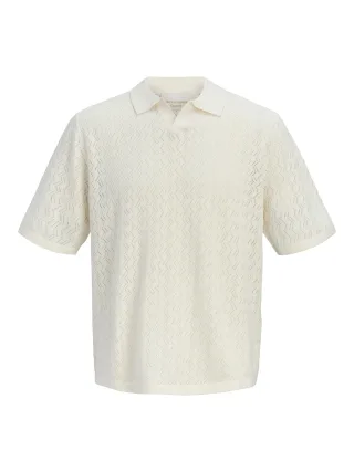 JACK&JONES - JORTYLER KNIT SS SPLIT NECK POLO SN Sea Salt - Gr. - XL