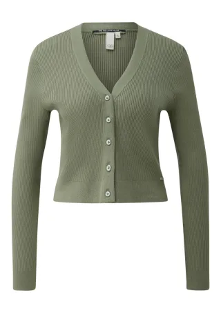 Q/S designed by - Gerippte Strickjacke aus Viskosemix grün - Gr. - M