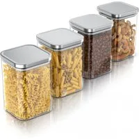 Arendo Aufbewahrungsbecher Glasbehälter-Set 4x 1,2 L Borosilikat quadratisch mit Bambusdeckel, Borosilikatglas, Edelstahl, Silikon, (Vorratsbehälter-Set, 4-tlg., 4er Set), luftdicht, hitze & kältebeständig, Mikrowellen & spülmaschinengeeignet
