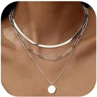 LuxusKollektion Ketten und Armband Set Halskette Damen Edelstahl stapelbar Gold Münzanhänger-Silber
