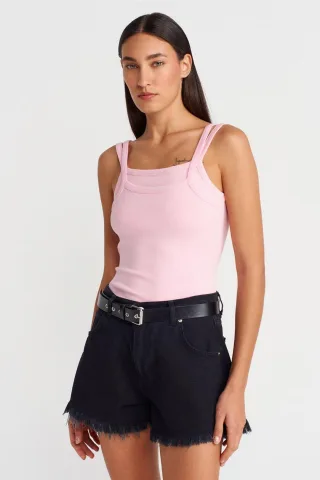 Rippenshirt ohne Ärmel mit quadratischem Ausschnitt