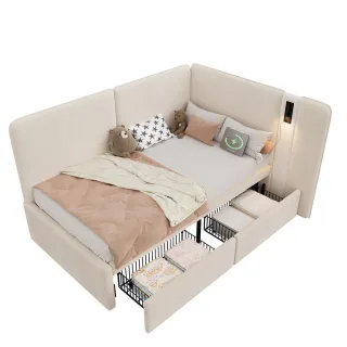 Stilvora Polsterbett, Beige, Textil, 2 Schubladen, 90x200 cm, Schlafzimmer, Betten, Polsterbetten