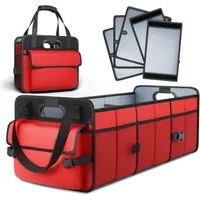 POPOLIC Klappbox Kofferraum Organizer, Faltbar Auto Organizer 3 großen Fächern, Kofferraumtasche rutschfest, verstärkt, stabil mit Deckel