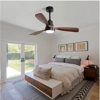 BBWL Deckenventilator Deckenventilator 48 Zoll mit Licht, Massivholzflügel, leiser reversibler DC-Motor, moderner Wohnraumventilator