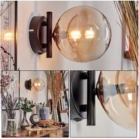 hofstein Wandleuchte Wandlampe aus Metall/Glas in Schwarz/Bernstein/Klar, ohne Leuchtmittel, Leuchte mit Glasschirm, An/-Auschalter, 1xG9, ohne Leuchtmittel