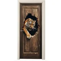 MuchoWow Türtapete Tiger - Durchsichtig - Tür - Holz - Tiere, Matt, bedruckt, (1 St), Selbstklebende Tapete, Folie für Möbel, 75x205 cm