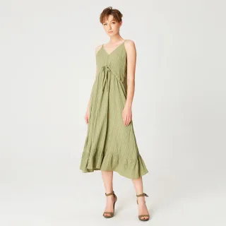 Trapezförmiges Midikleid mit Kordelzug und dünnen Trägern