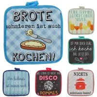 CEPEWA Topflappen Topflappen Sprüche 6er Set 18x18x0,5cm Polyester bunt Küchenhelfer