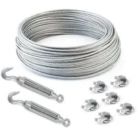 DQ-PP Drahtseil DQ-PP Stahlseil SET 10m, 3-5mm, 6x7, Klemmen, Kauschen, Schrauben