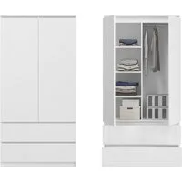 Home Collective Kleiderschrank Schrank 90cm breit mit 2 Schubladen, 3 Einlegeböden und Kleiderstange (Haushaltsschrank Schrank Organizer für Schlafzimmer Flur Keller Büro) robust & vielseitig viel Stauraum 90x50x180 (BxTxH) weiß