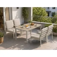 MeXo Gartenlounge-Set Gartenmöbel Set Aluminium Outdoor, (Garten-Essgruppe für 4 Personen, 5-tlg., mit Polywood Tisch & Auflagen), wetterfest für Terrasse & Garten