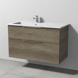 Sanipa 3way Keramik-Set Venticello Keramik-Waschtisch und Unterbau mit 2 Auszügen, Eiche-Nebraska UM32537