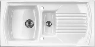 Neuesbad 1,5-Becken Keramikspüle mit Abtropffläche, Weiß, 1000x500x240, 3,5''/2'' mit Zubehör NB1DEZCL651N1