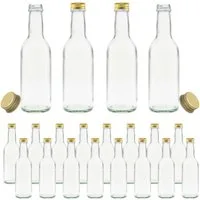 mikken Trinkflasche 20 Glasflaschen 250 ml mit Deckel leere Flasche zum befüllen, inkl. Trichter, Deckelfarbe: Gold
