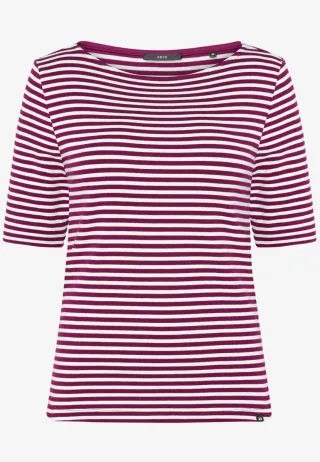 zero - Gestreiftes Halbarm-Shirt mit U-Boot-Ausschnitt lila/weiß - Gr. - 38