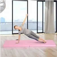 HOMCOM Gymnastikmatte Sportmatte mit Griffen (Faltbare Fitnessmatte, 1-St., Trainingsmatte), für Yoga, MMA, Fitness, Pilates, Synthetikbezug Rosa 180 x 60 x 5 cm