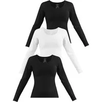 Janice Langarmshirt 3 x Damen Langarmshirt Nimes Figurbetonter Pullover aus Baumwolle