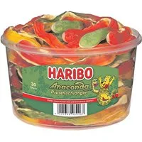 HARIBO Süßigkeit Anaconda Riesenschlangen, Fruchtgummi mit Schaumzucker, 35 cm lang, 30 Stück