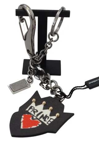 Dolce & Gabbana Black Prince Nieten Logo Silber Messing Herren Schlüsselanhänger