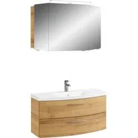 Saphir Badmöbel-Set Cassca Sprint 2-teilig Mineralmarmor-Waschtisch mit LED-Spiegelschrank, (2-St), Waschplatz mit 2 Schubladen, inkl. Dämpfer, 101 cm breit