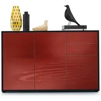Vladon Kommode Ben V3 (Kommode, mit 3 Türen und 2 Schubladen), Schwarz matt/ Bordeaux Hochglanz (117 x 74 x 36 cm)