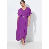 Ulla Popken Cocktailkleid Maxikleid Ziergürtel V-Ausschnitt Halbarm