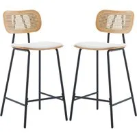 WAHSON OFFICE CHAIRS Barhocker 2er Set Rattan Barstuhl mit Metallbeinen Sitzfläche aus Kunstleder