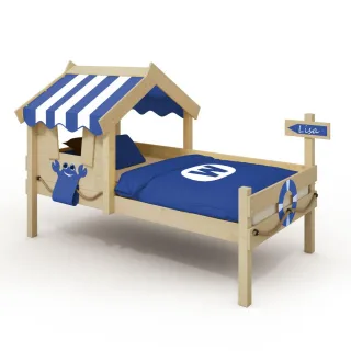 Kinderbett mit Dach - Spielbett Abenteuerbett zum Bemalen für kleine Seefahrer - Inklusive Fantasy-Plane und Multiloop-Hängetasche - Wickey
