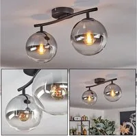 hofstein Deckenleuchte Deckenlampe aus Metall/Glas in Schwarz/Rauchfarben/Klar, ohne Leuchtmittel, moderne Retro/Vintage-Design Leuchte mit Glasschirmen Ø 15 cm, 2 x E14