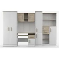 Deine Möbel 24 Jugendzimmer-Set MIKI Jugend-Schrankwand Jugendzimmer Jugendmöbel 5-teilig in Weiß, (Set, 5-tlg., 5-teiliges Möbelset für das Jugendzimmer), Schreibtisch, Schreibtisch Aufsatz, 2x Regal, Schrank