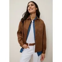 Tamaris Hemdjacke aus weichem Veloursleder-Imitat hüftbedeckende Länge, mit Knopfleiste