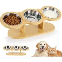 BlingBin Futternapf Katzennapf Erhöht Futterstation Katzen mit 3 Edelstahl Schüsseln, Edelstahl, 15° Gekippte Ergonomischer Futterstation Höhe Verstellbar Fressnapf
