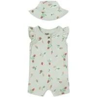 HUGGIES babywear Neugeborenen-Geschenkset HUGG ROMPER + HAT ATTACHMENT (Set, 2-tlg) mit passendem Sonnenhut und Erdbeerprint