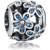 PANDACHARMS Bead Blauer Blumenball Charm für Charm Armband, 925er Silber, Zirkonia