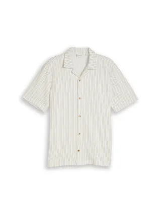 Tom Tailor - Regular Fit Kurzarmhemd mit Streifen beige/weiß - Gr. - XL