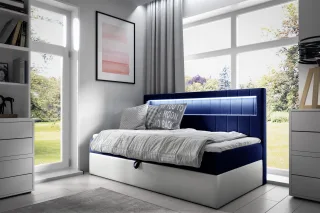 Boxspringbett Gästebett Kinderbett FABIAN Nr.2 90x200cm Weiss-Blau