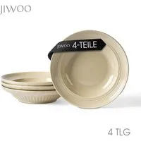 JIWOO Suppenteller 4er Ø20,3 cm, Speiseteller Pastateller Salatteller Dessertteller Plate, (4 St), Keramik Plate Hochwertige TellersetBraun mikrowellen spülmaschinenfest